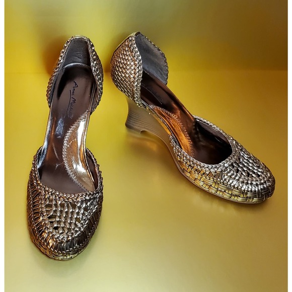 🌸2 For $15🌸 Anne Michelle 'Edgy-15' Gold Wedge Heels - US Women's Size 7.5 - Picture 3 of 9